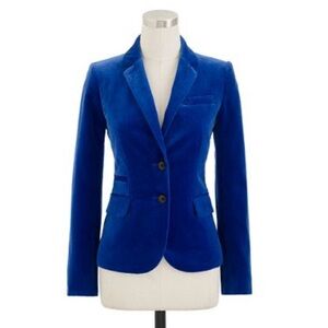 J. Crew Velvet Schoolboy Notched
Lapel Single Breasted Blazer Bright Blue 0 XS